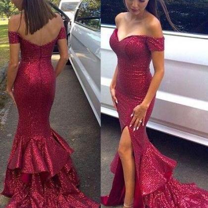 Off-the-shoulder Mermaid Long Prom Dress, Evening..