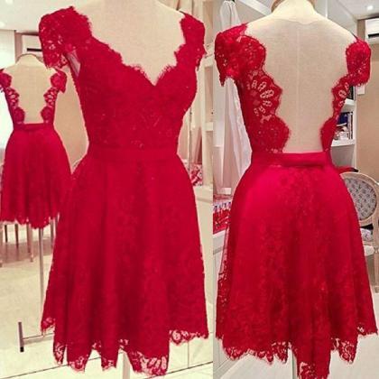 Homecoming Dress, Red Lace Homecoming Dress, Short..