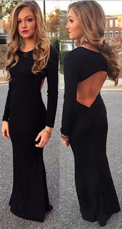 Long Sleeve Black Spandex Dress