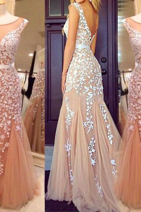 2019 Sexy Lace Two Piece Prom Dress  See Through Lace Prom 