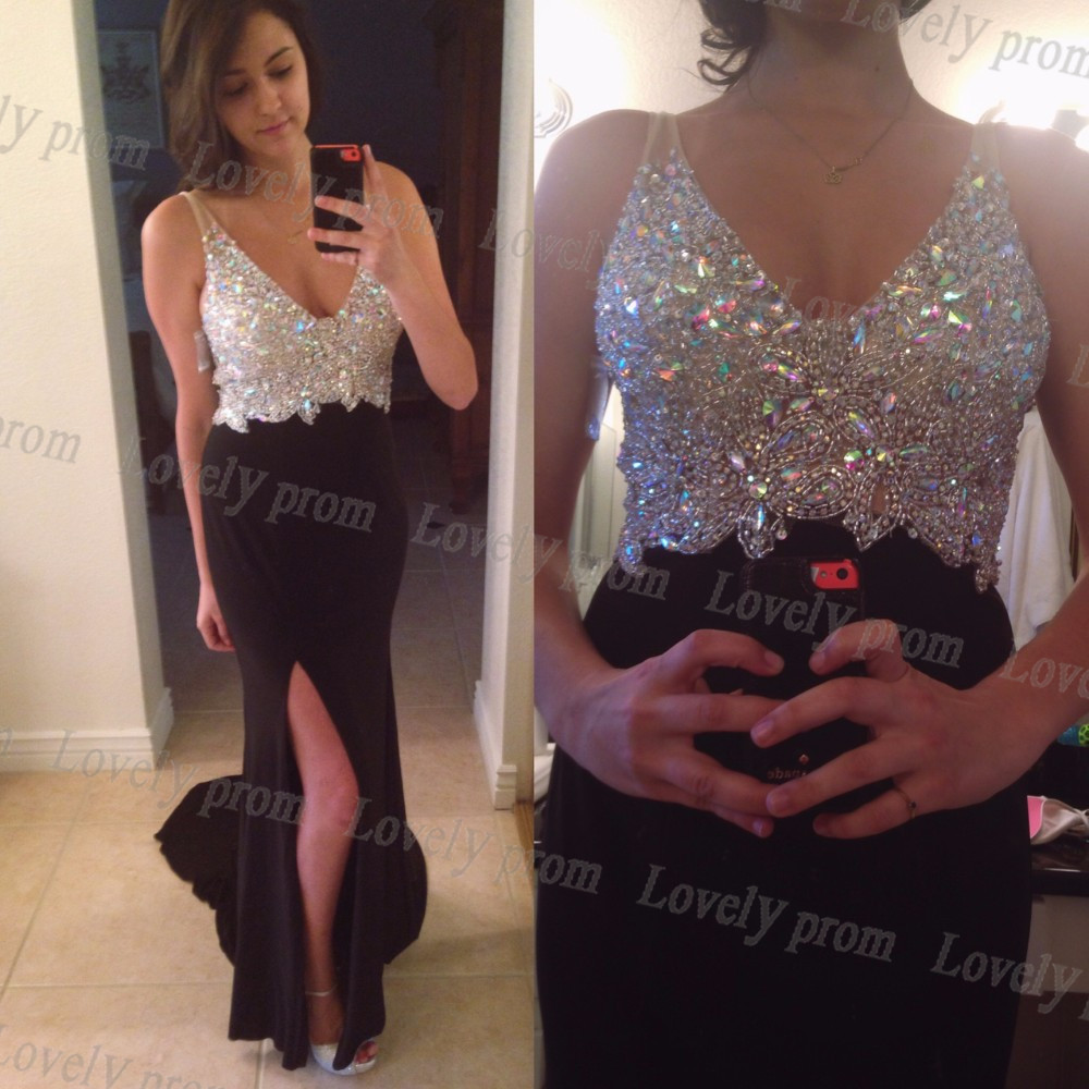 Mermaid V Neck Satin Fitted Ruffle Prom Dress with Slit main image 0